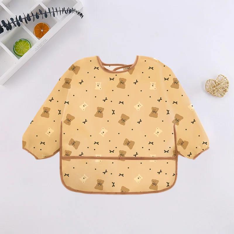 Bavoirs à manches longues pour bébé, tablier imperméable au Design de dessin animé coloré mignon pou