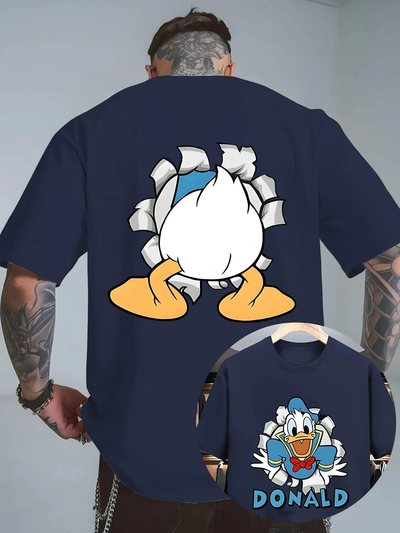 Disney Donald Duck Dessin Animé Double Face Imprimé T-shirt 2026 Hommes D'été Nouvelle Rue Hip Hop D