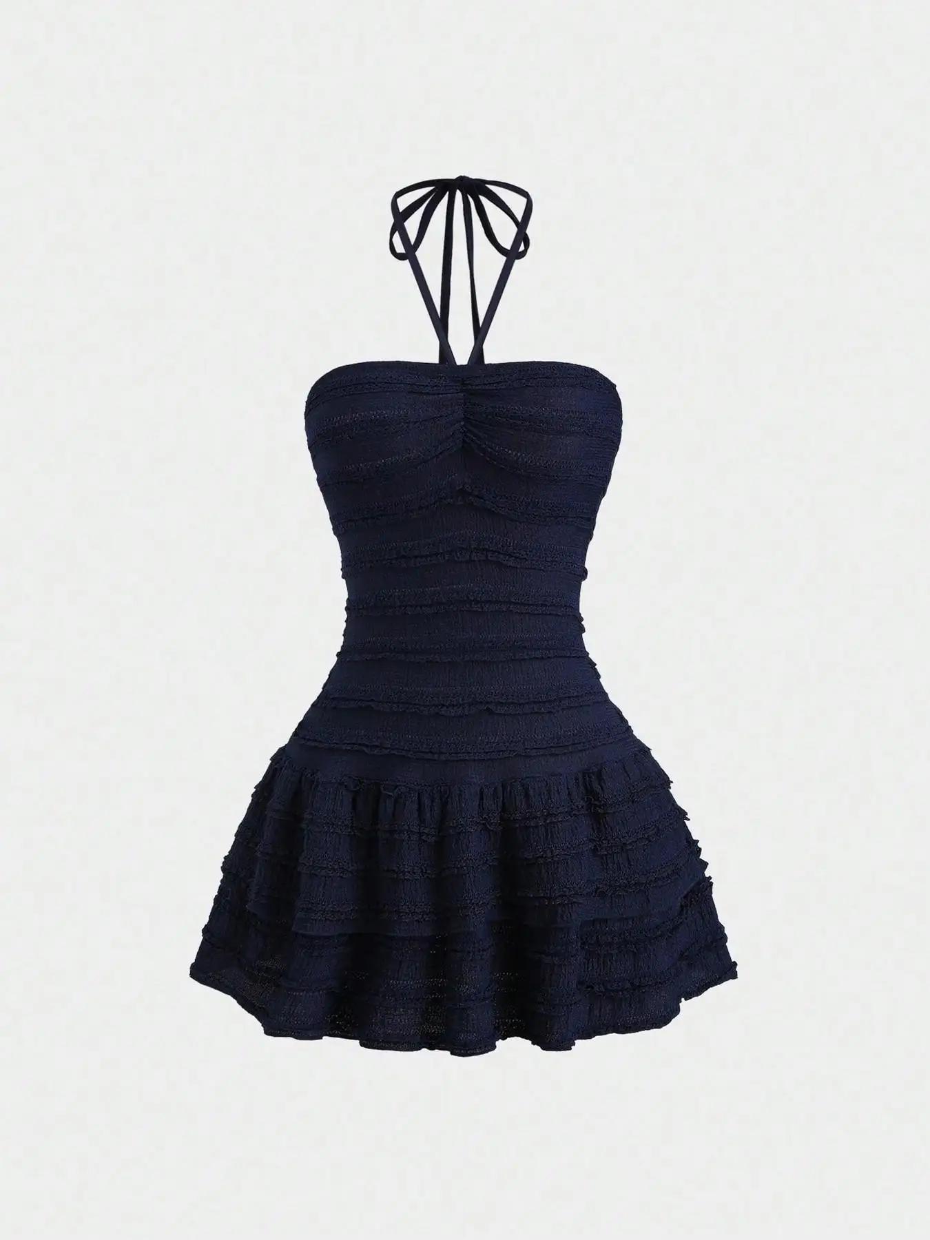 Mini jupe en tissu à haute élasticité pour femmes, couleur unie, décolleté dos nu, avec ourlet, Desi
