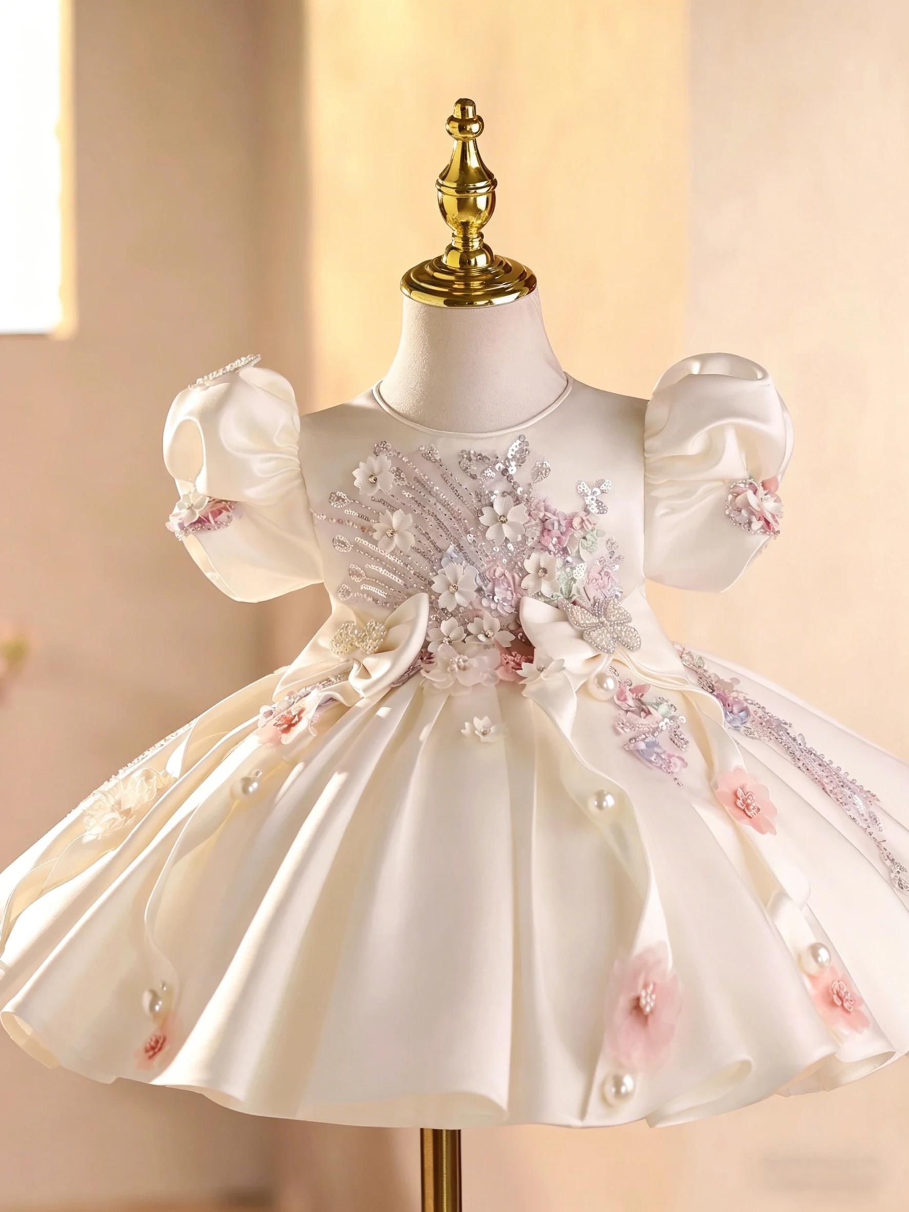 KLFLGD Robe de demoiselle d'honneur en satin brodée, faite à la main, robe de mariée, robe de soirée
