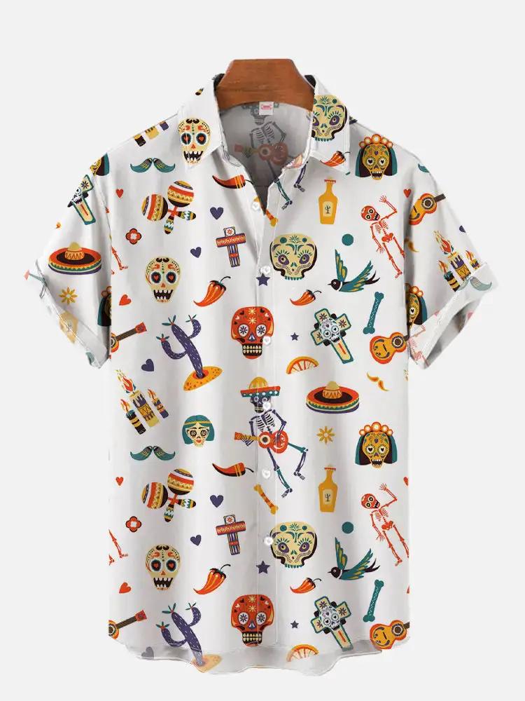 Chemises hawaïennes pour hommes, à la mode, Style mexicain, Graffiti coloré, affiche d'art imprimée,