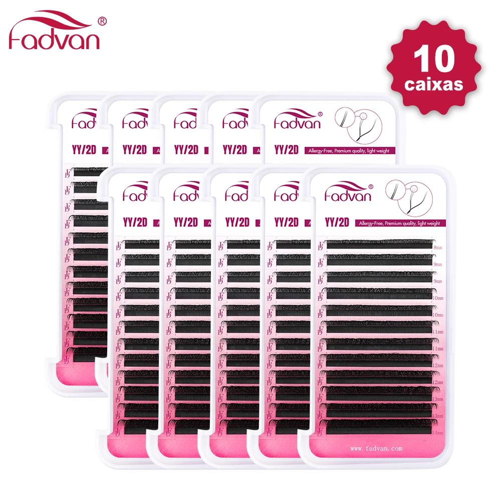 Fadvan 10 pièces/lot Extensions de cils en forme de Y, courbure C/D, double pointe, en vison naturel