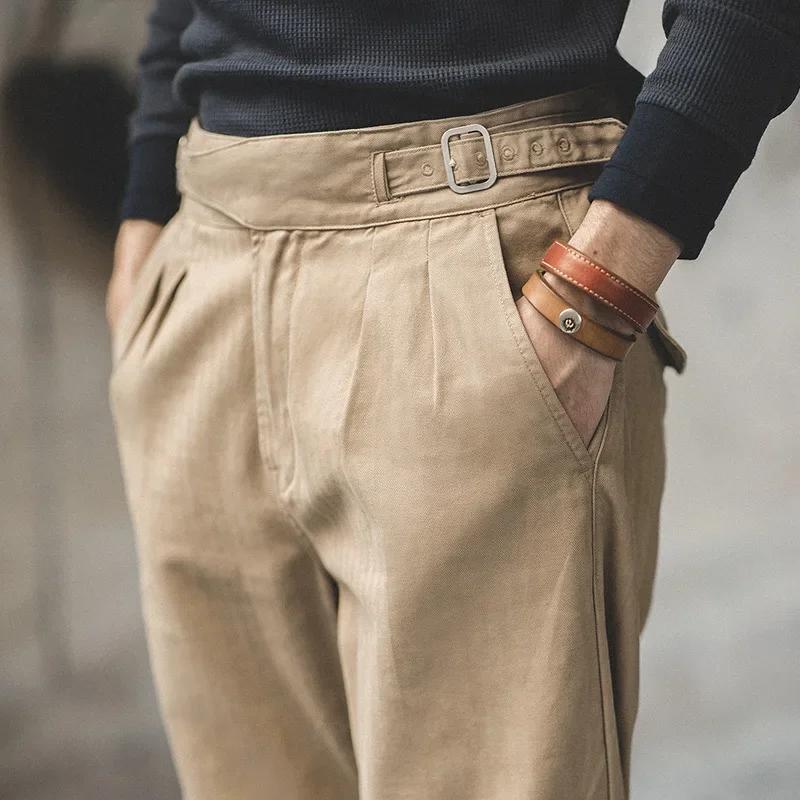 Maden Vintage kaki Gurkha pantalon réglable taille haute décontractée Cargo pantalon de travail clas