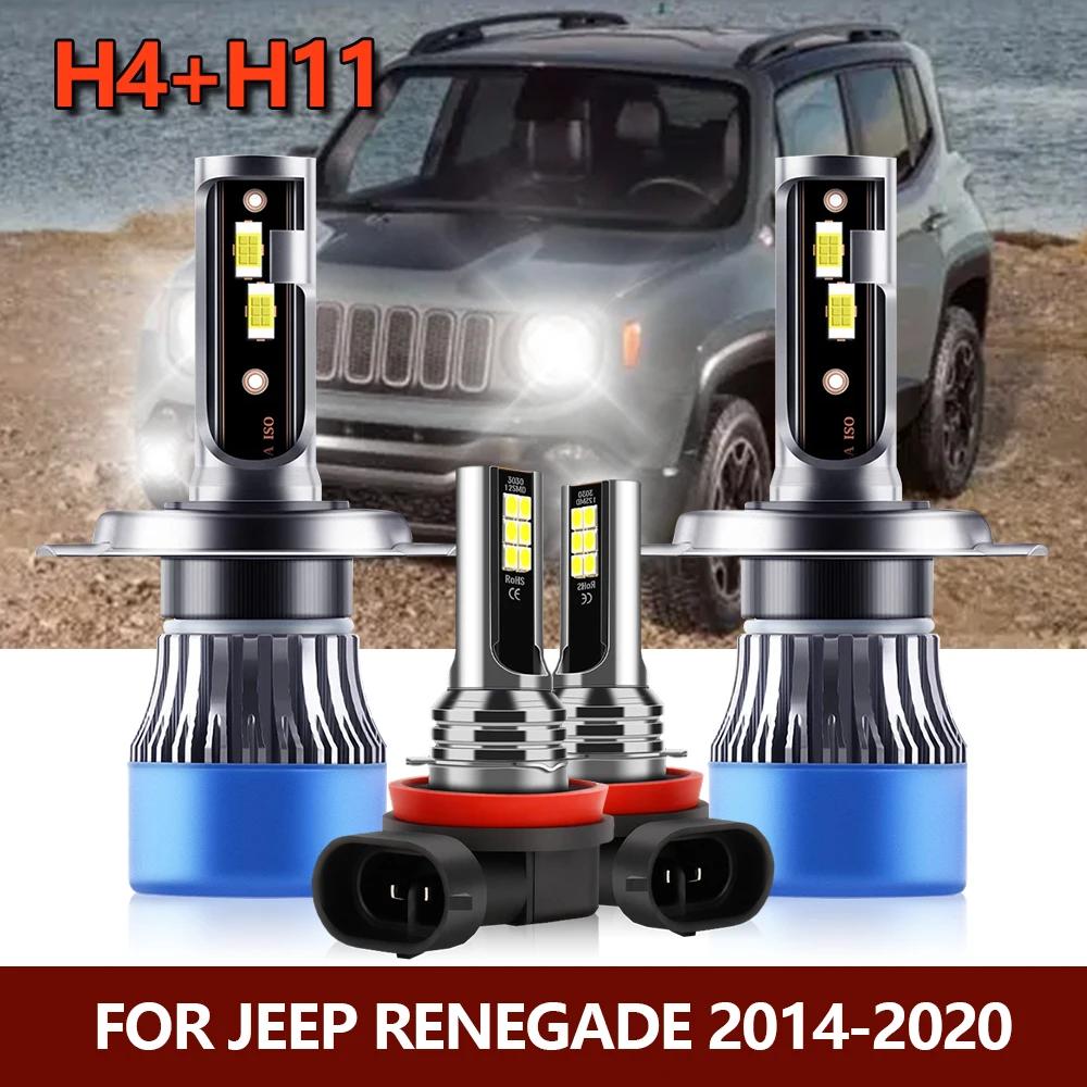 4 ampoules de phares LED Hi/Lo H4 H11, feux antibrouillard, lampes Turbo pour voiture, pour Jeep Ren