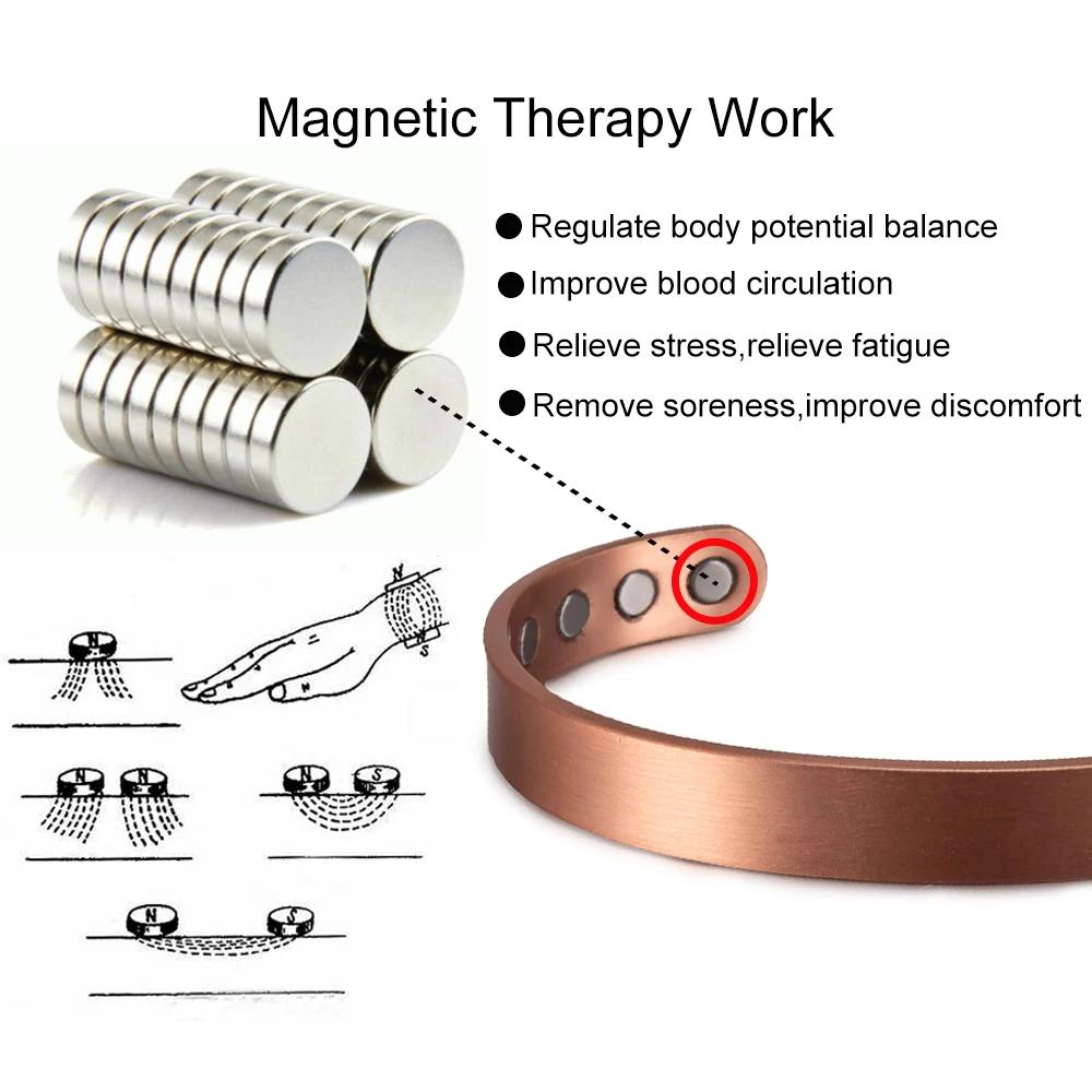 Vinterly-Bracelets magnétiques en cuivre pur pour hommes, réglables arthriquement, manchette ouverte