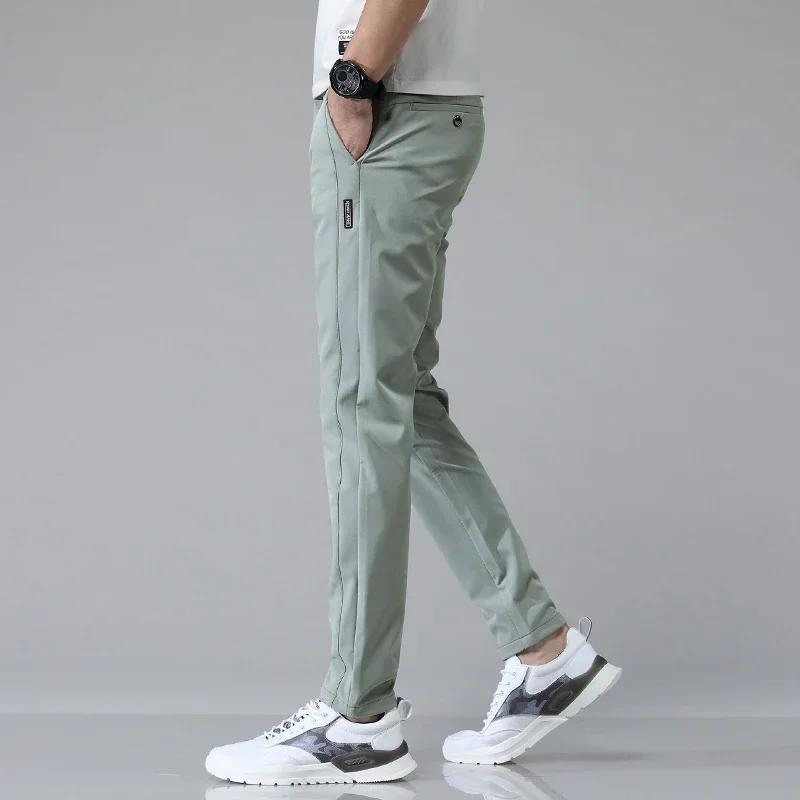 Pantalon Ultra-fin pour hommes, extensible, Slim, droit, décontracté, haute qualité, mode, respirant