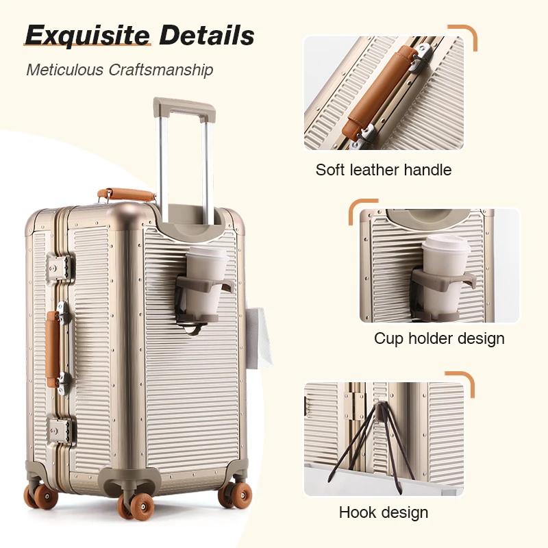 Valise en alliage d'aluminium et de magnésium, compartiment 3:7, roues silencieuses, serrure TSA, po