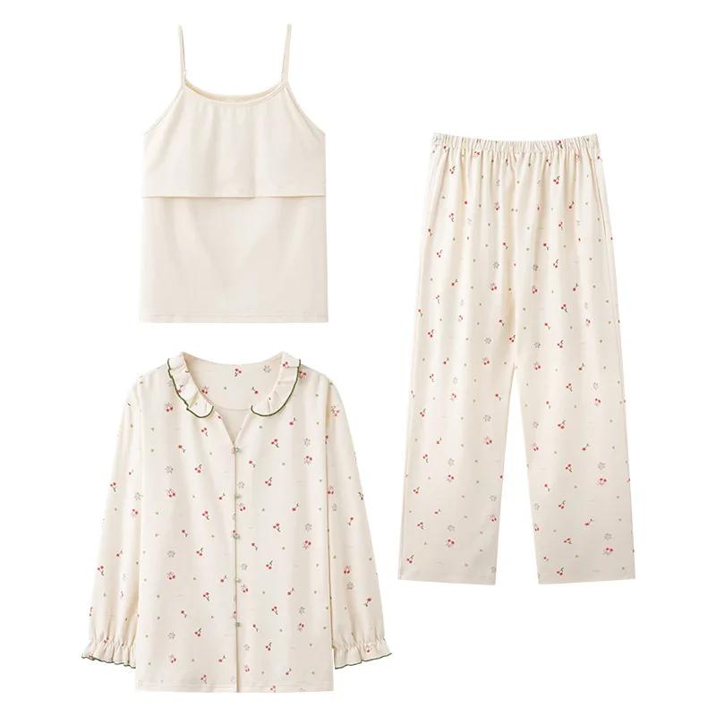 2025 automne hiver pyjamas d'allaitement coréen coton Sexy 3 pièces/ensemble vêtements de nuit de ma