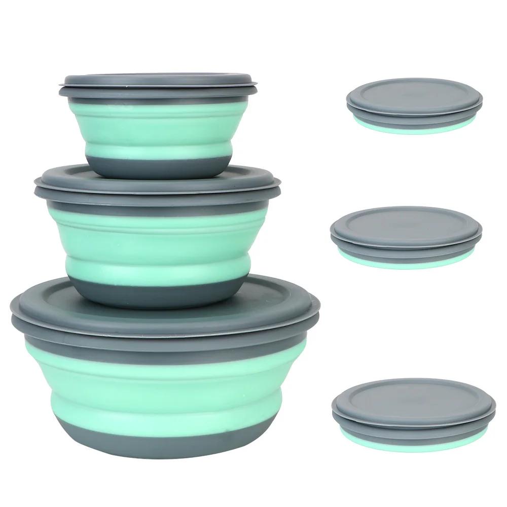 Boîte à déjeuner pliante en Silicone avec couvercle, ensemble de bols de Camping de pique-nique port