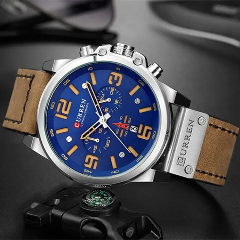 Montre-bracelet à quartz pour homme CURREN 8314, bracelet en cuir, étanche, calendrier, décontractée