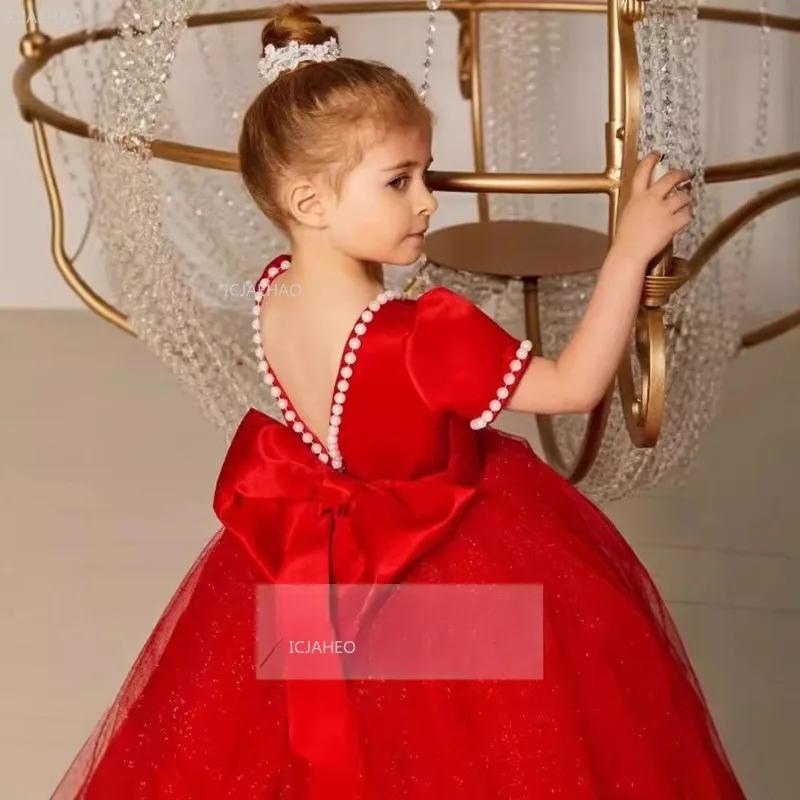 Robe de soirée princesse rouge pour filles, en Tulle bouffant, pour anniversaire, enfants, hôte, vio
