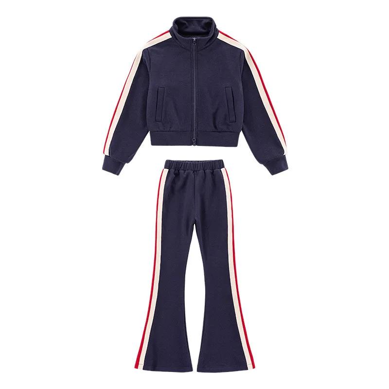Ensemble de Vêtements de dehors Décontractés pour Fille, Manteau Court à Rayures et Pantalon à Cloco