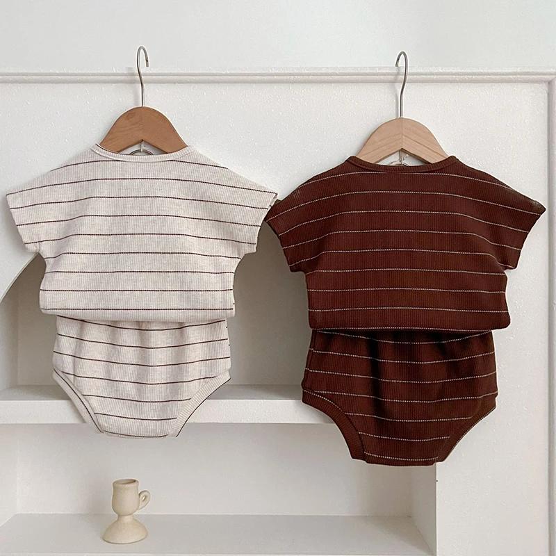 2024 été doublure bébé vêtements ensemble rayé t-shirt et Bloomer 2 pièces garçon vêtements costume 