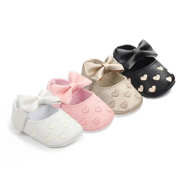 Chaussures bébé robe classique mignon nœud papillon coeur anti-dérapant semelle souple premiers marc