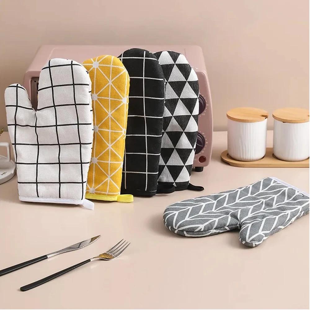 Gants de cuisson pour four, mitaines de four à micro-ondes, gants en lin résistants aux hautes tempé