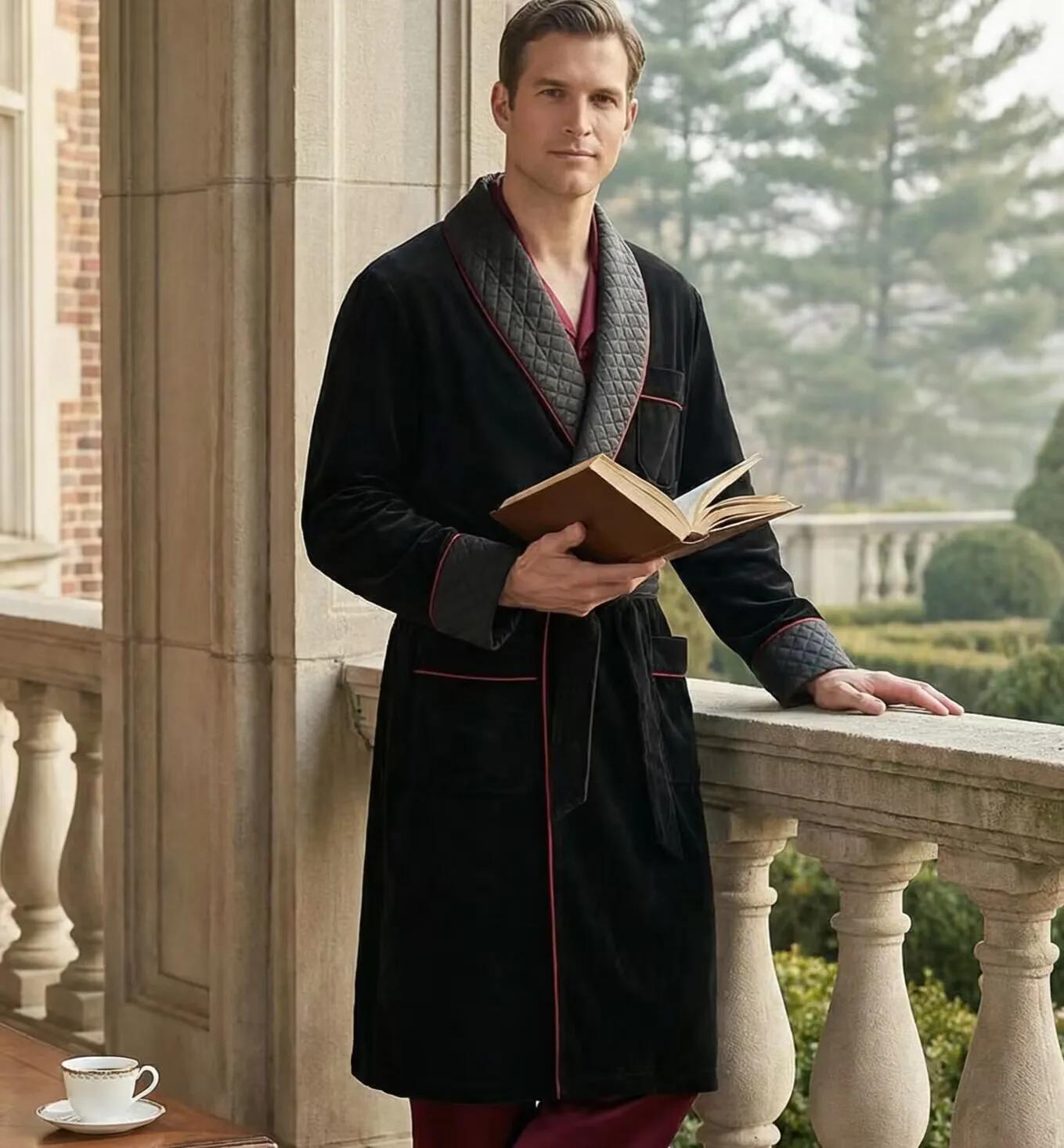 Veste longue en velours pour fumer, manteau de marié à revers châle, costume Terno pour hommes, Blaz