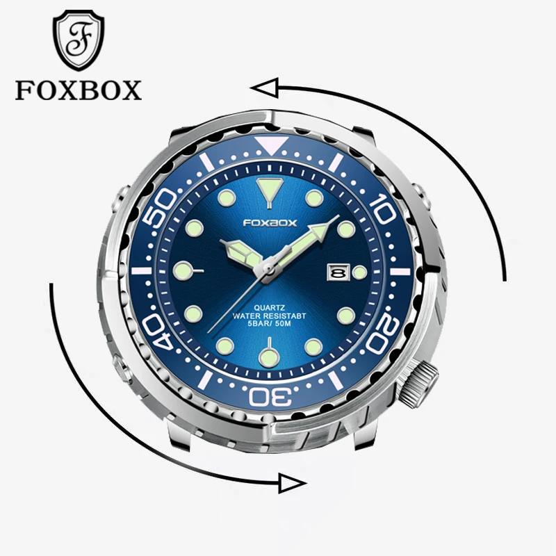 FOXBOX-Montre de plongée étanche pour homme, montre-bracelet à quartz, montres de sport, date, horlo