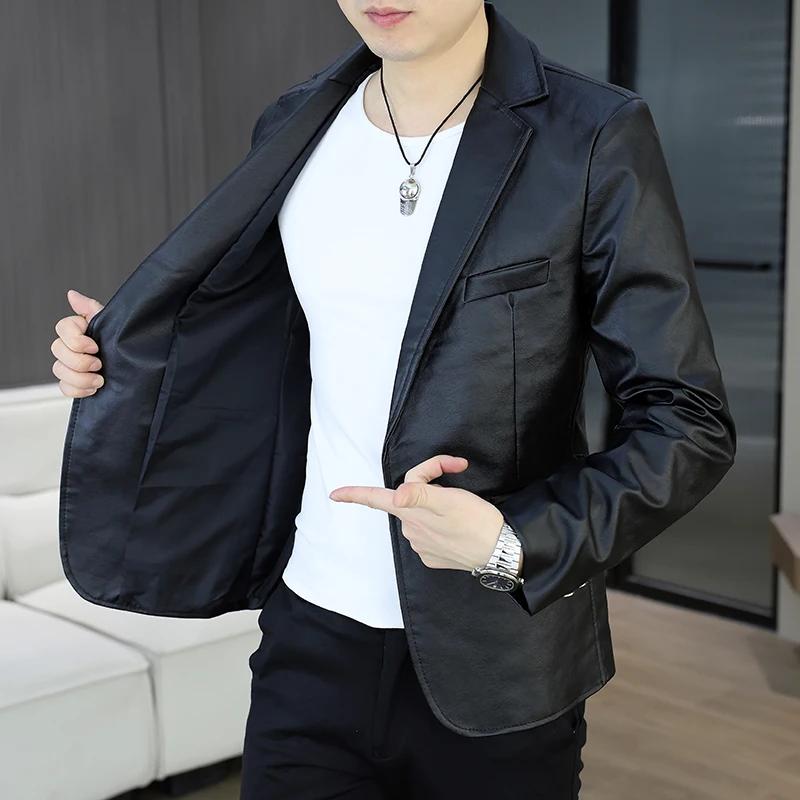 Veste en cuir PU pour hommes, mince, amincissante, de style coréen, petit haut de costume décontract