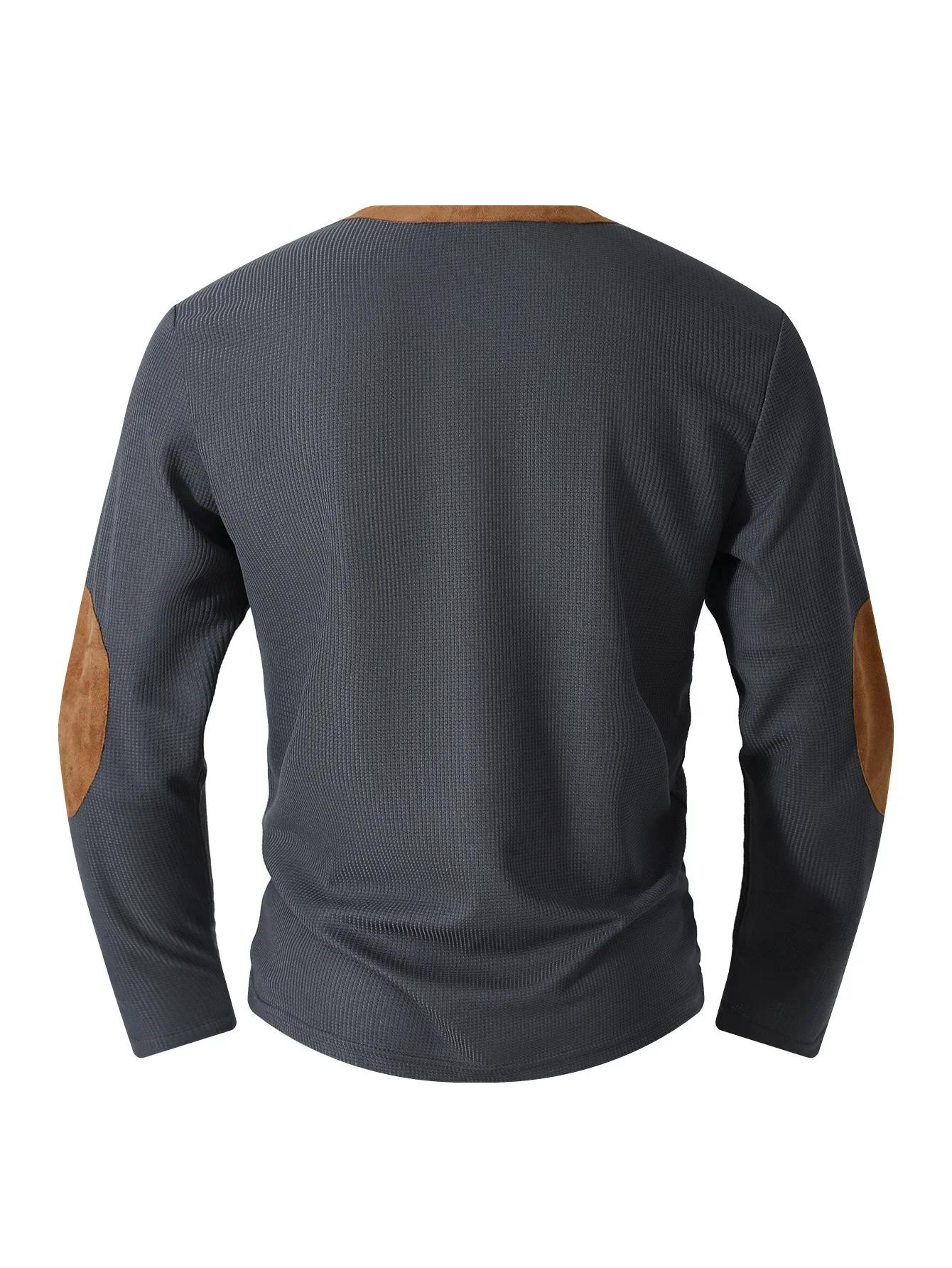T-shirt Homme Nouvelle Collection Printemps-Automne en Coton Gaufré à Manches Longues et Col Henley 