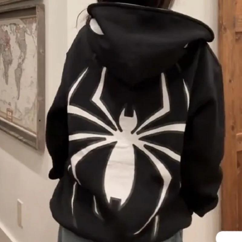 Sweat à capuche Spider avec fermeture éclair complète pour hommes et femmes, Streetwear Harajuku, Ve