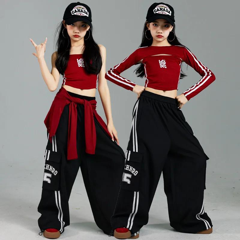Costume de spectacle de danse Jazz pour filles, Costume d'entraînement Hip-hop rouge, Costume de pho