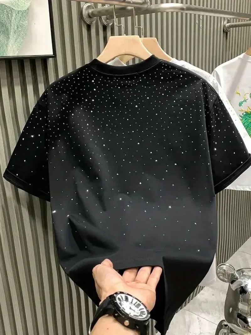 Nouveau luxe hommes T-shirt diamant chaud imprimé demi manches mode col rond décontracté été haut de