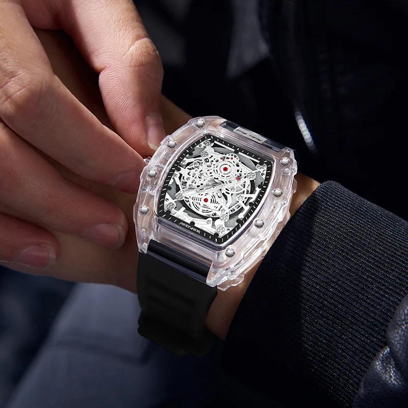 UTHAI BK134 montre à la mode pour hommes en forme de baril montre à quartz étanche transparente horl