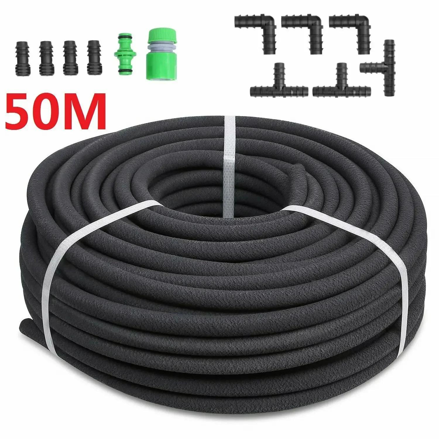 Tuyau d'Eau Perforé en Caoutchouc PE Noir de 50m, Irrégulier, Microporeux, Uniforme, Irrigation de J