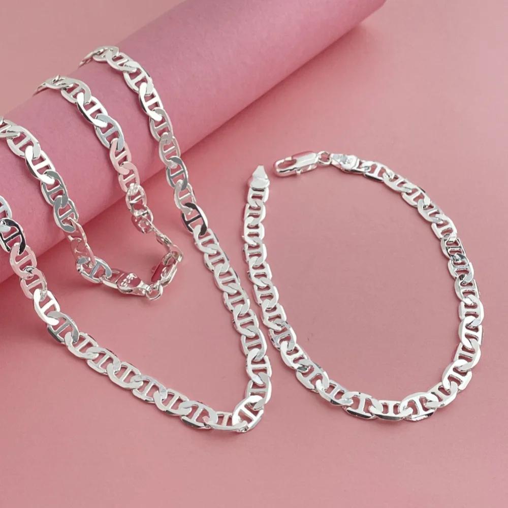 Produits à la mode 925 en argent Sterling classique 6MM chaîne collier Bracelet ensemble de bijoux p