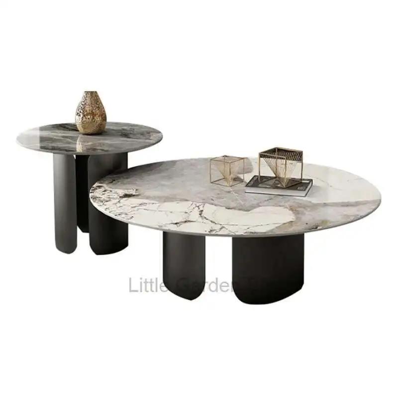 Tables basses minimalistes modernes effet marbre rond Table d'appoint en métal blanc Simple luxe Mes