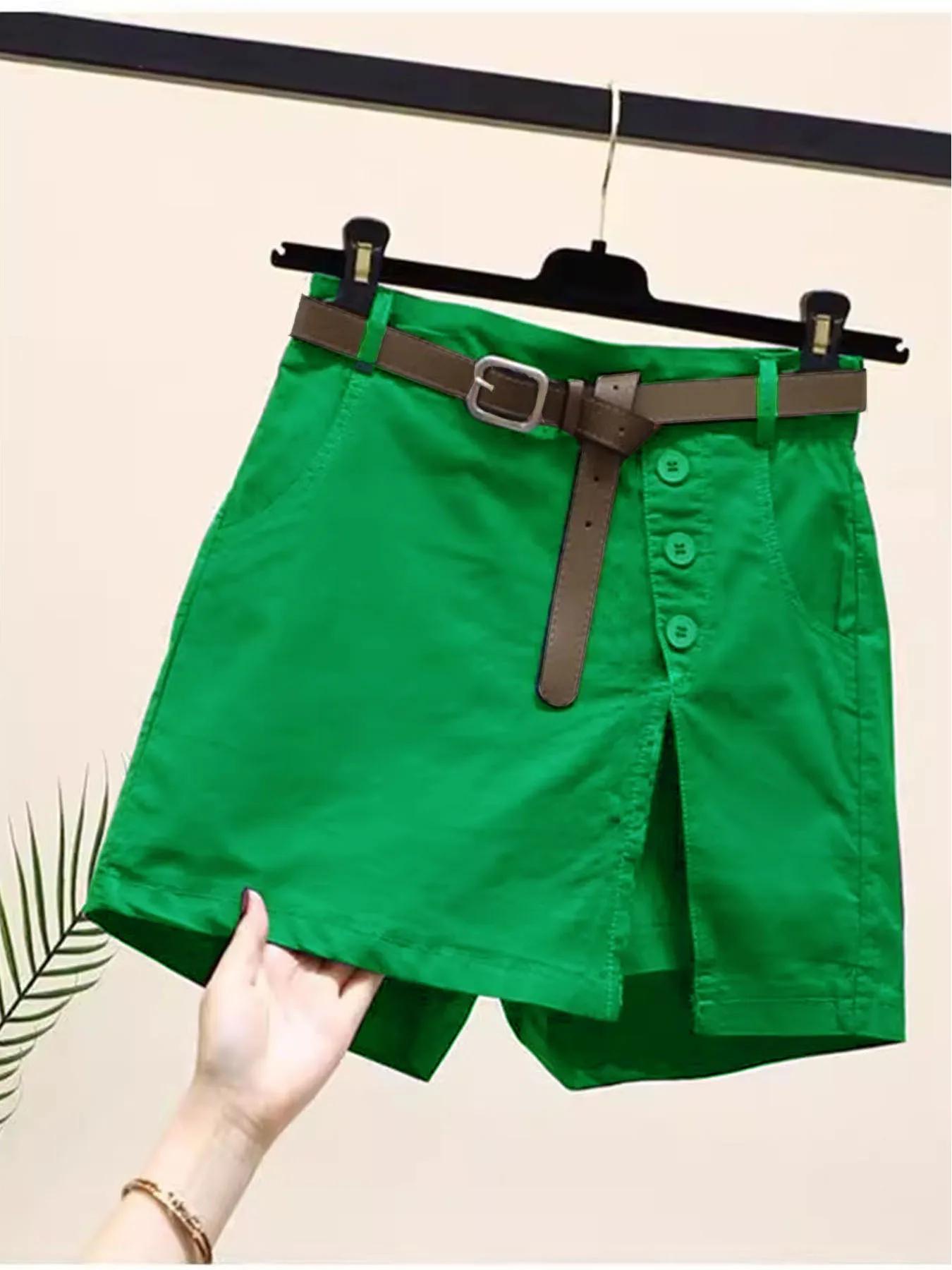 Short Chic pour femmes, ceinture coréenne, boutons solides, fente latérale, ligne a, jupes à la mode