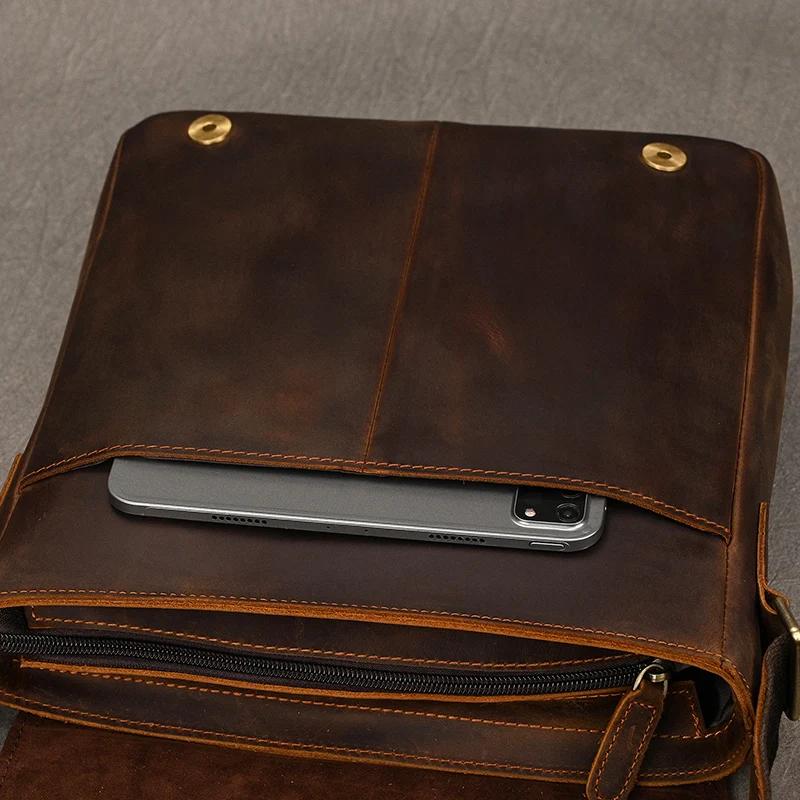 Sac messager Vintage en cuir véritable pour hommes, sac à bandoulière épais en cuir de vache, petit 
