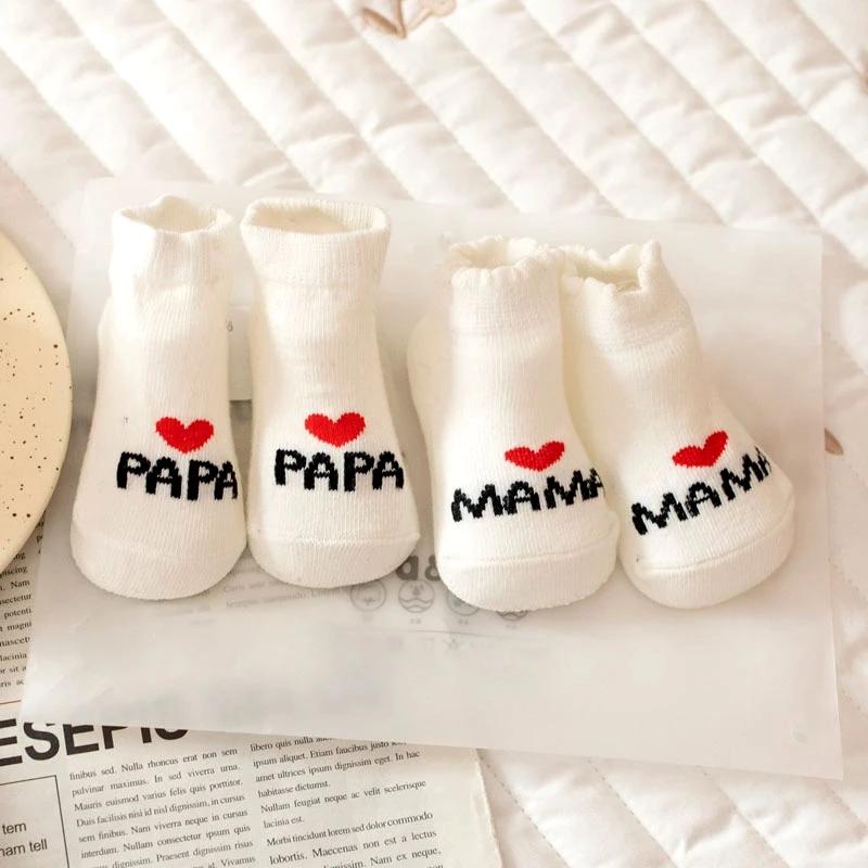 2 paires de chaussettes pour nouveau-né fille et garçon, blanches, mignonnes, amour MAMA PAPA Bebe, 