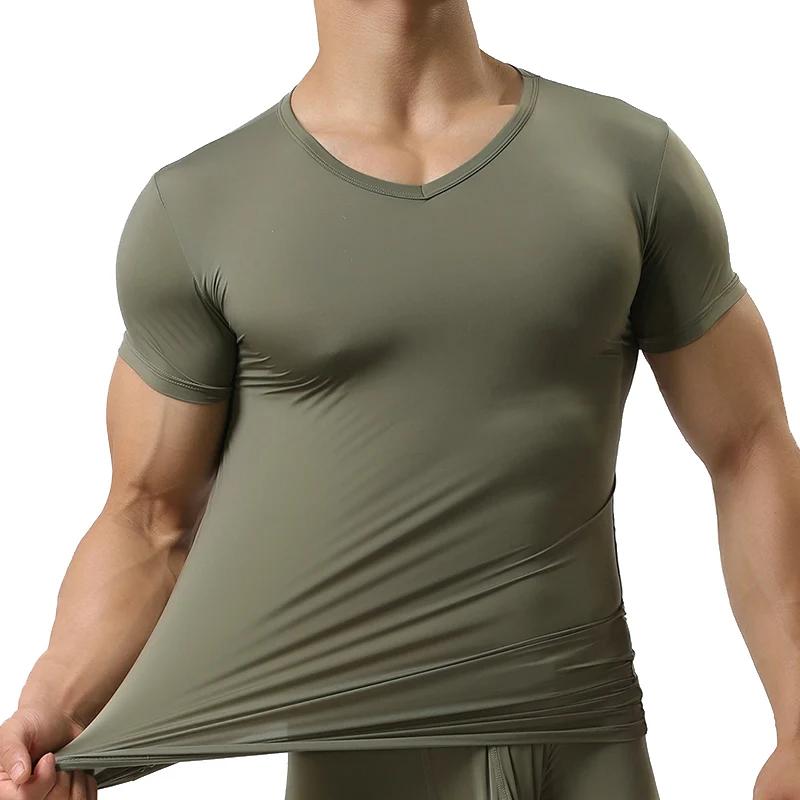 T-shirt manches courtes pour homme, estival et moulant, en soie glacée, à séchage rapide