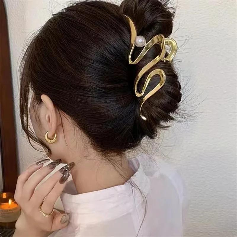 Pince à cheveux creuse vintage pour femmes et filles, barcordons, crabe coréen, grandes griffes, pin