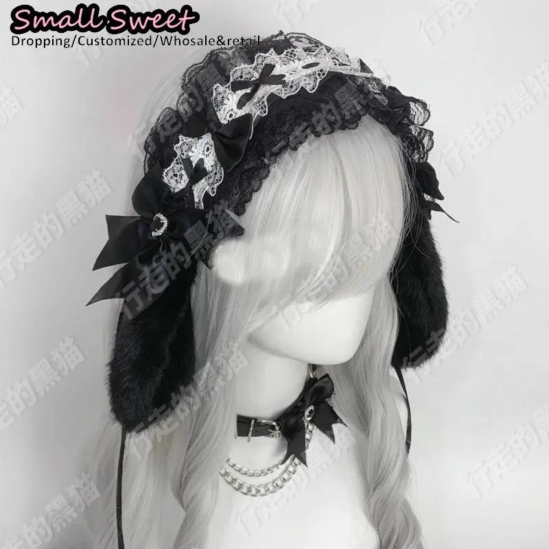 Goth lapin oreille arc bandes de cheveux Harajuku gothique Lolita Y2K fille oreilles de lapin bandea