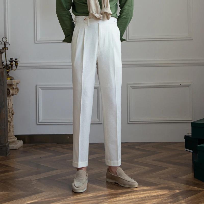 Deer Sanxian-Pantalon d'Été Décontracté pour Homme, Vêtement d'Affaires en Gaze à Bulles, Taille Hau