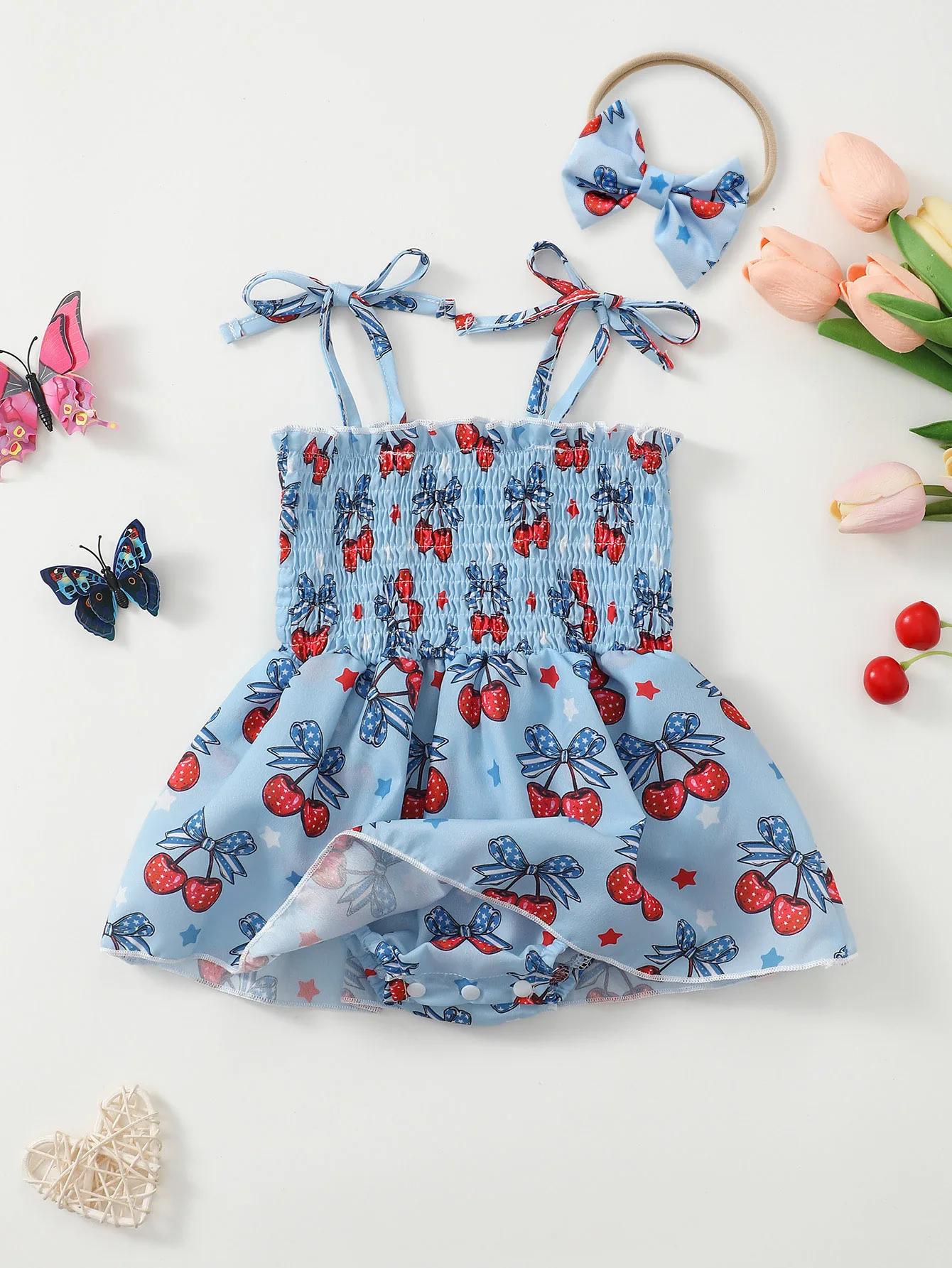 Barboteuse d'été pour bébé fille, imprimé cerise, vêtements pour nourrissons, tissu doux et conforta