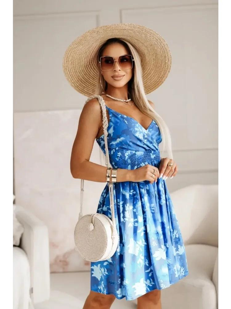 Robe d'été plissée ronde pour femmes, nouvelle mode, imprimé floral, sexy, bretelles spaghetti, robe