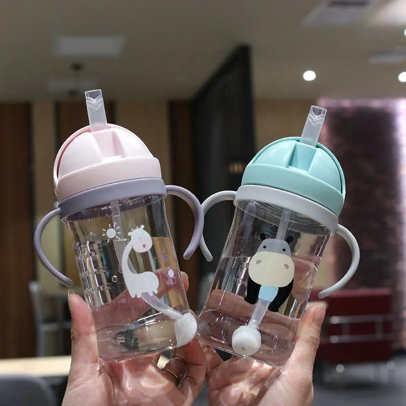 350ml Enfants Potable Tasse Biberon Avec Paille Gravité Boule Large Calibre Bouteille