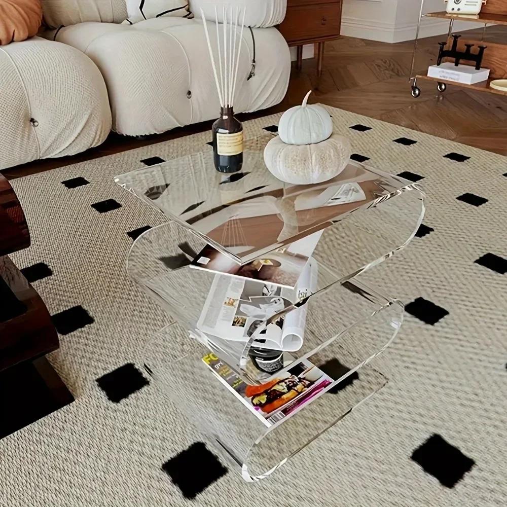 Étagère à livres transparente nordique en acrylique, Table d'appoint de personnalité, meubles de sal