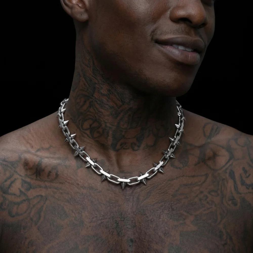 Colliers à pointes en acier titane, style hip-hop gothique punk, collier à chaîne barbelée, pour hom