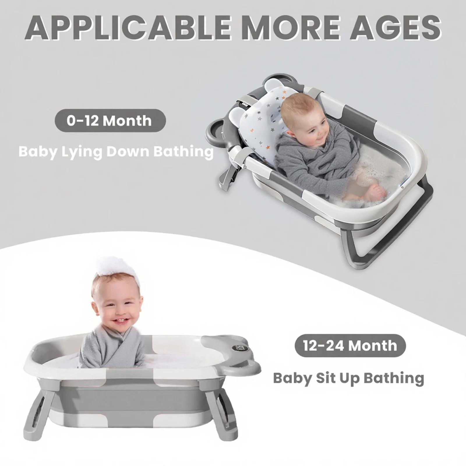 Baignoire de voyage portable, baignoire pliable pour bébé, avec thermomètre et 1 coussin flottant do