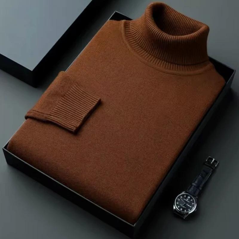 Pull tricoté à manches longues pour hommes, couleur unie, manteaux à col roulé, coupe cintrée, vêtem