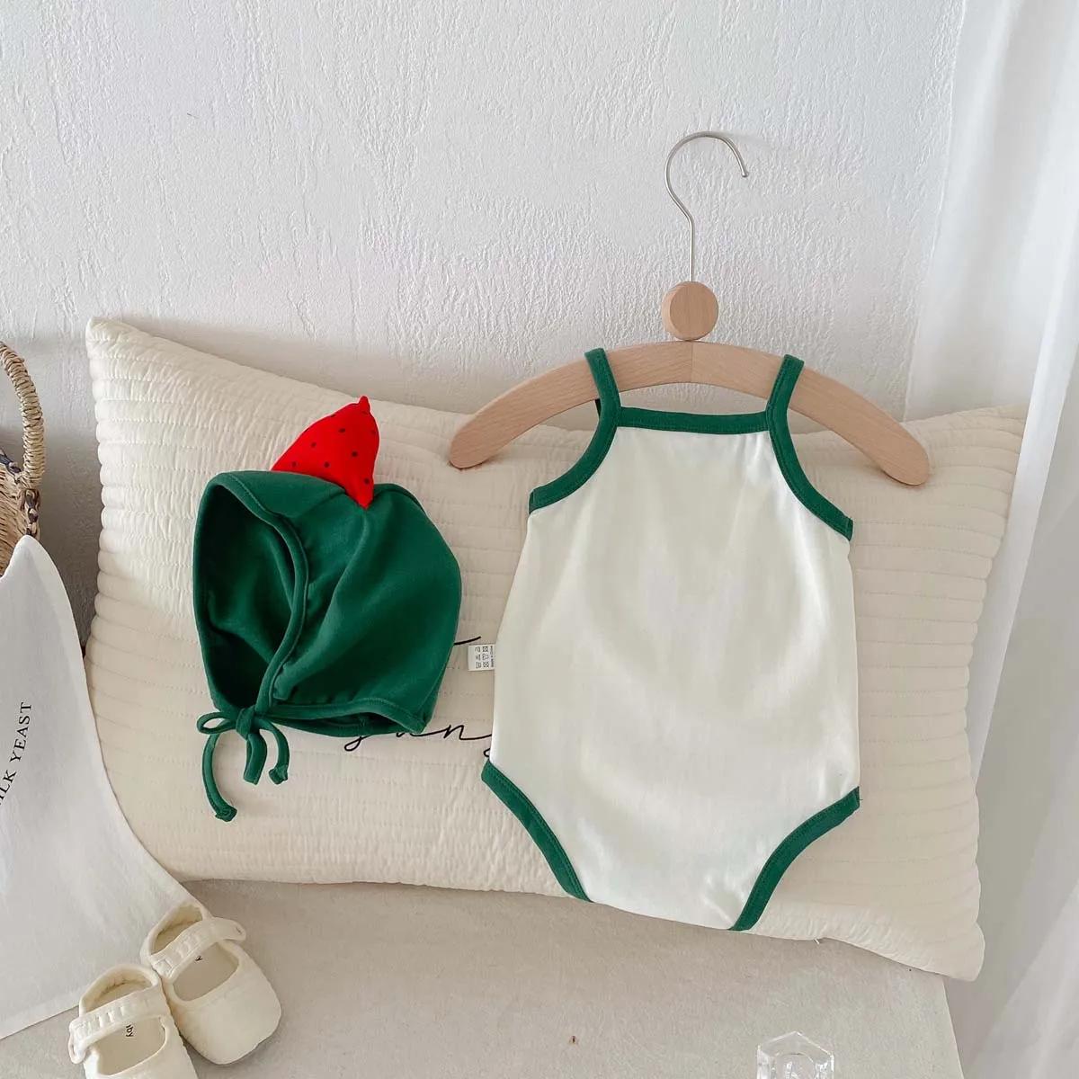 Combinaison d'été style pastèque pour bébé, mignon, écharpe pour bébé homme et femme, chapeau fin et