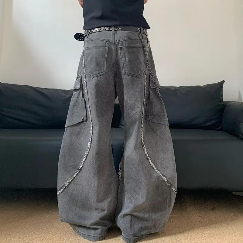Jean Vintage coréen pour hommes, épissure, fermeture éclair poilue, Micro corne, pantalon ample à ja