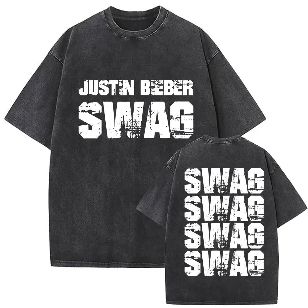 Vintage Justin Bieber SWAG Album 2025 lavé t-shirts hommes femmes col rond haute qualité mode T-shir