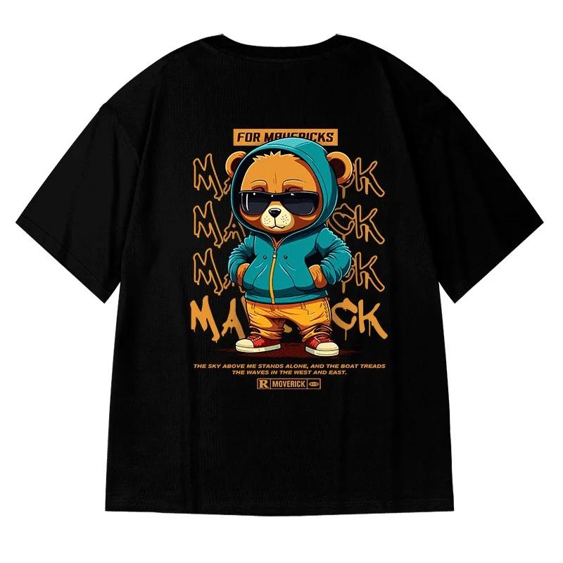 M-8XL hommes T-Shirt surdimensionné ample mode américaine Vintage lunettes de soleil ours imprimé T-