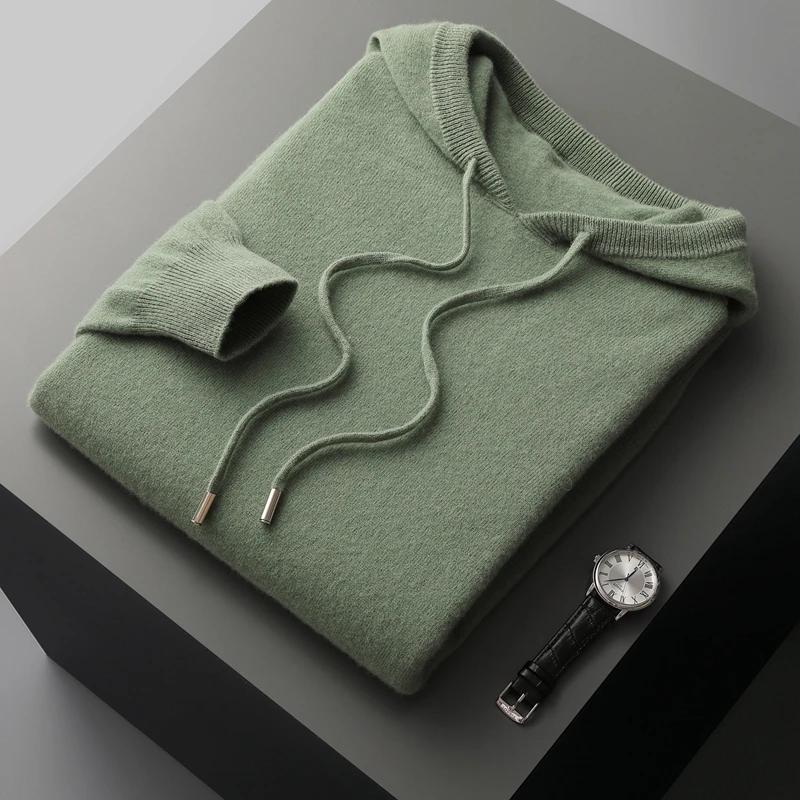 MVLYFLRT Sweat à capuche une pièce prêt à porter pour homme 100% laine mérinos pull tricoté chemise 