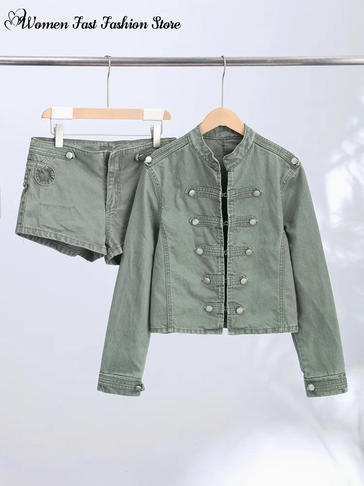 Ensemble vintage manteau simple boutonnage et short, nouvelle collection printemps 2026, veste en je